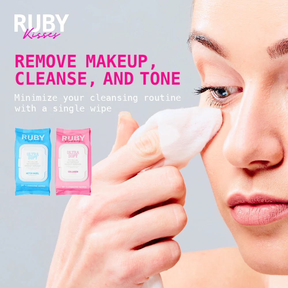 Ruby Kisses Micellar Waterproof  Makeup Removing Wipes - Collagen - Image 3