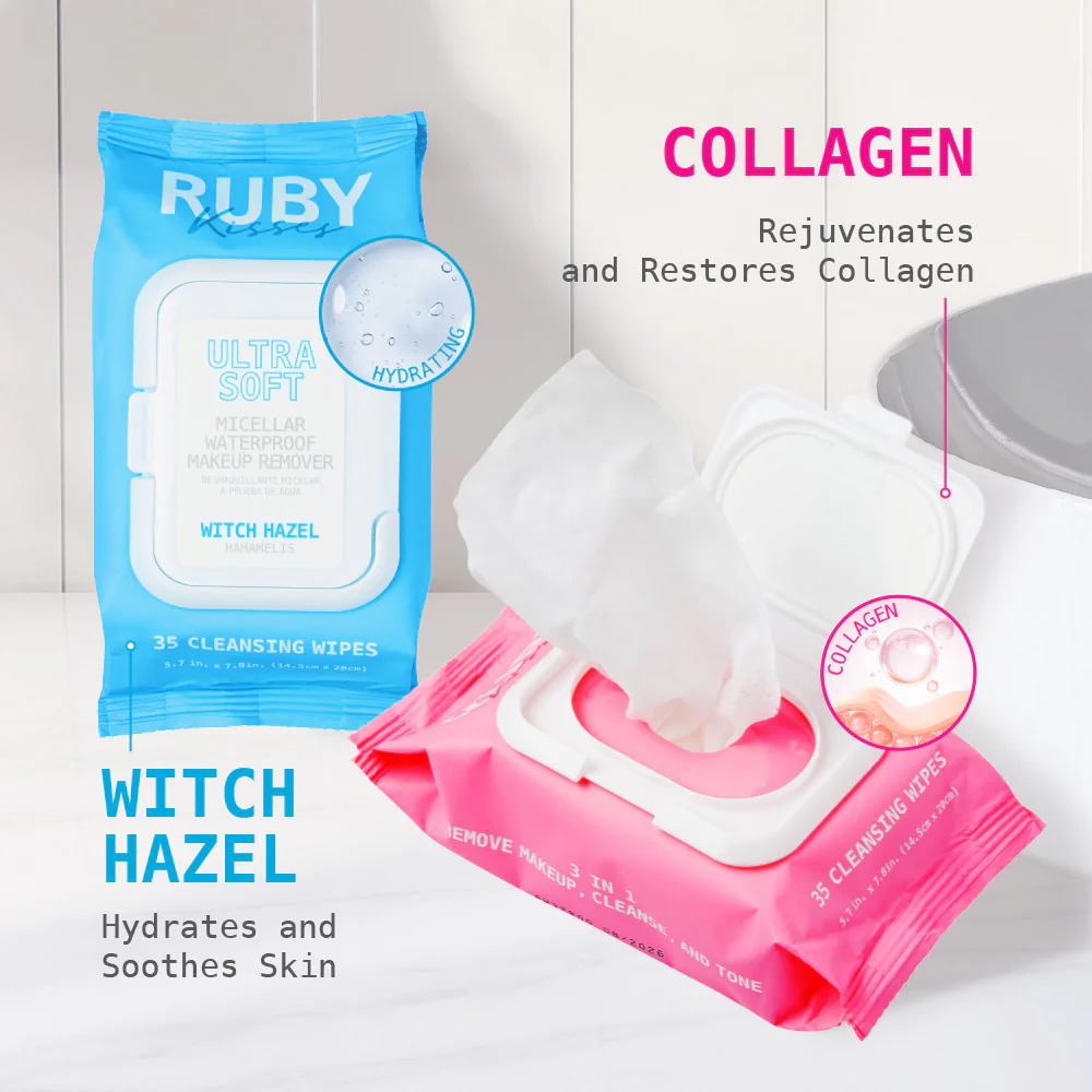 Ruby Kisses Micellar Waterproof  Makeup Removing Wipes - Collagen - Image 5