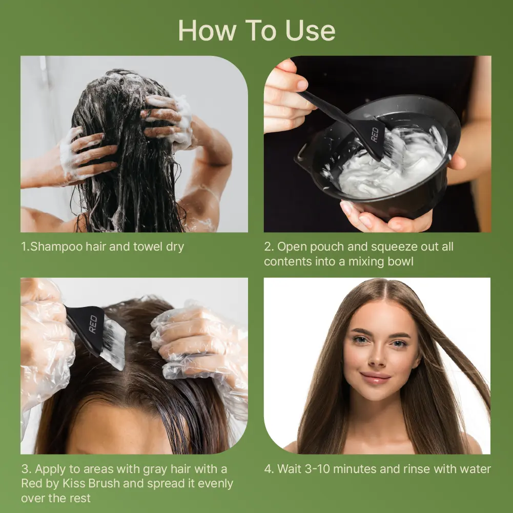 RED by KISS Natural Herbal Color Change Shampoo - Permanent Hair Dye with Herbal Extracts, 100% Gray Coverage in 7-10 Minutes - Image 24
