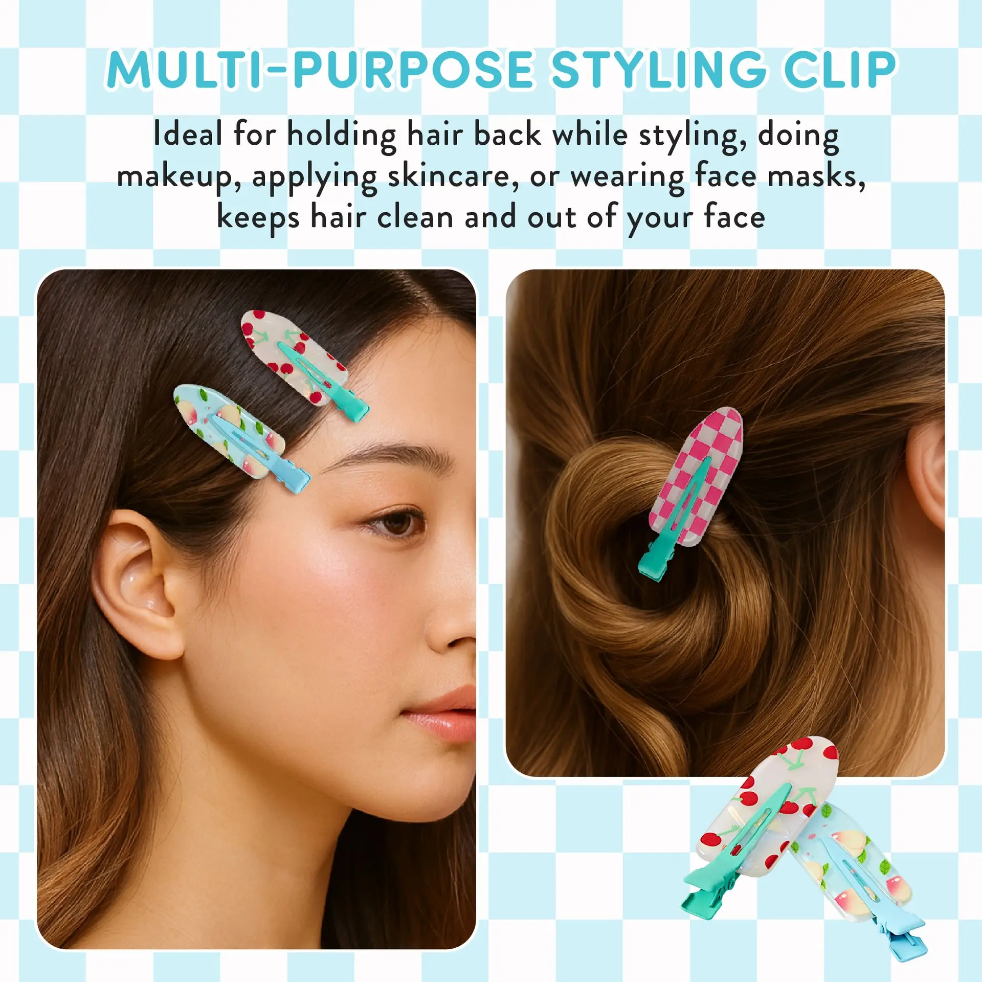 éclat No Crease Hair Clips - Stylish Patterned Flat Makeup Clips with Golden Handle - Image 10