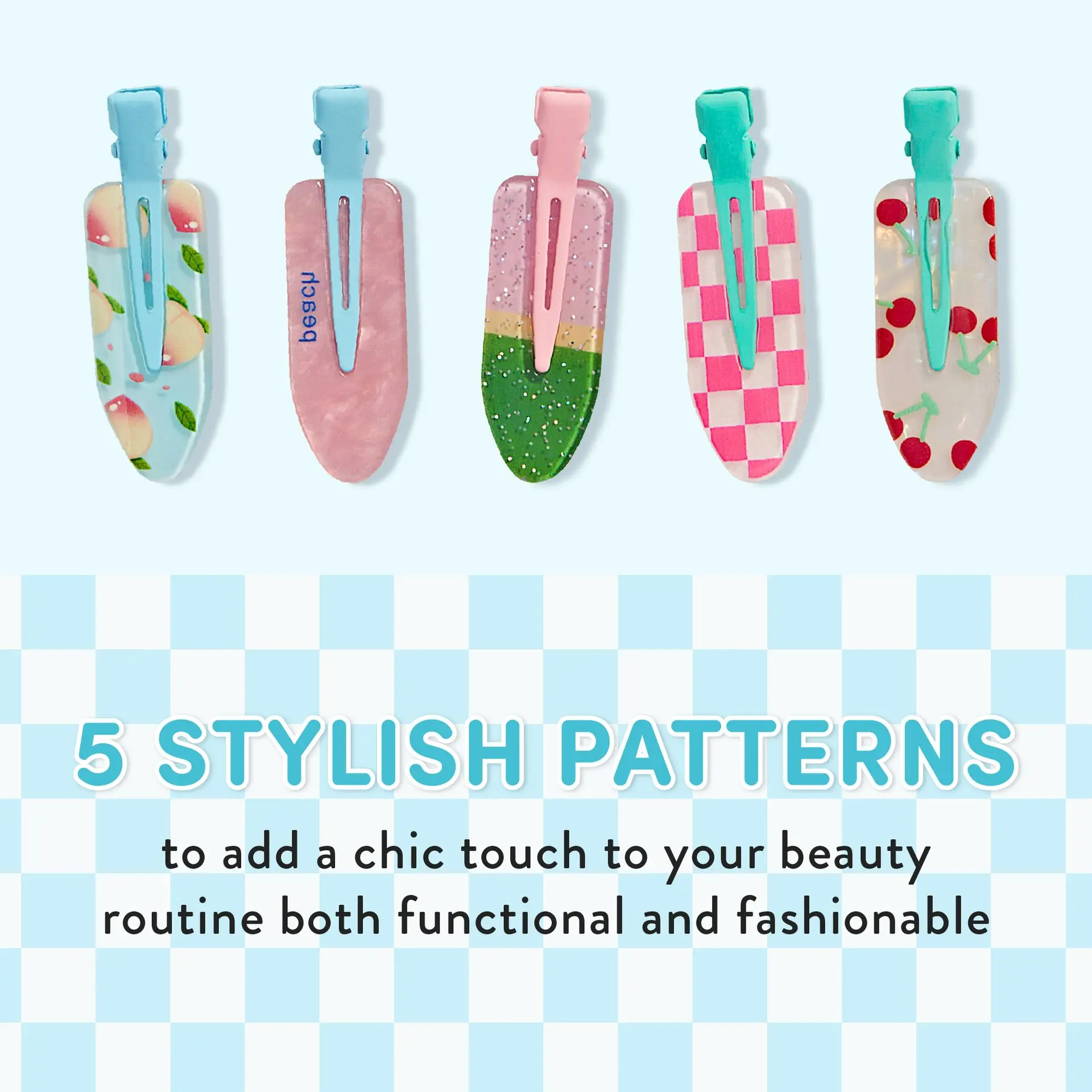 éclat No Crease Hair Clips - Stylish Patterned Flat Makeup Clips with Golden Handle - Image 11