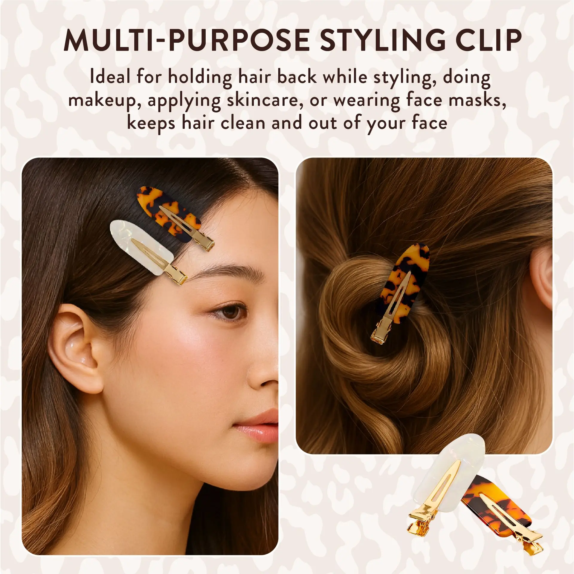 éclat No Crease Hair Clips - Stylish Patterned Flat Makeup Clips with Golden Handle - Image 24
