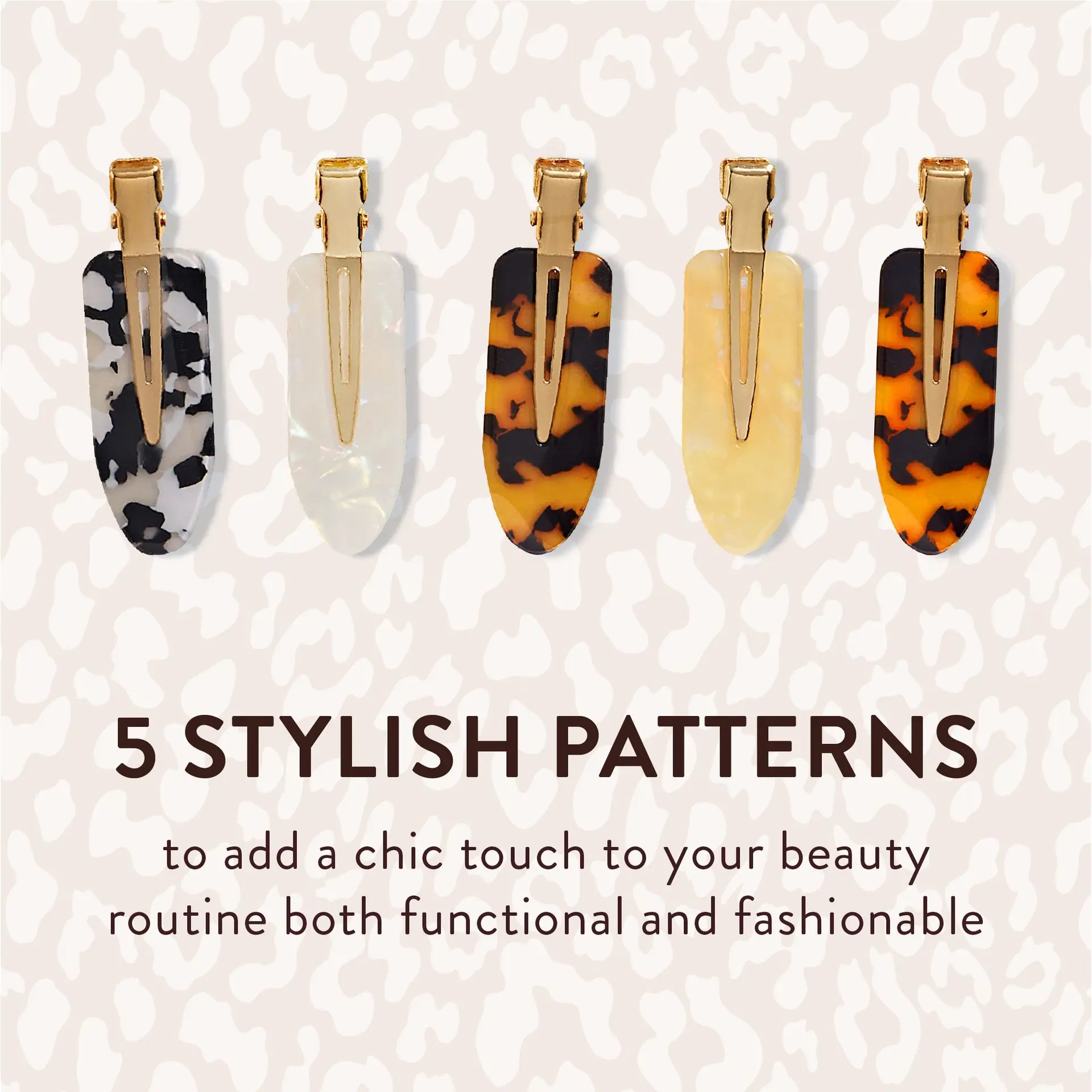 éclat No Crease Hair Clips - Stylish Patterned Flat Makeup Clips with Golden Handle - Image 25