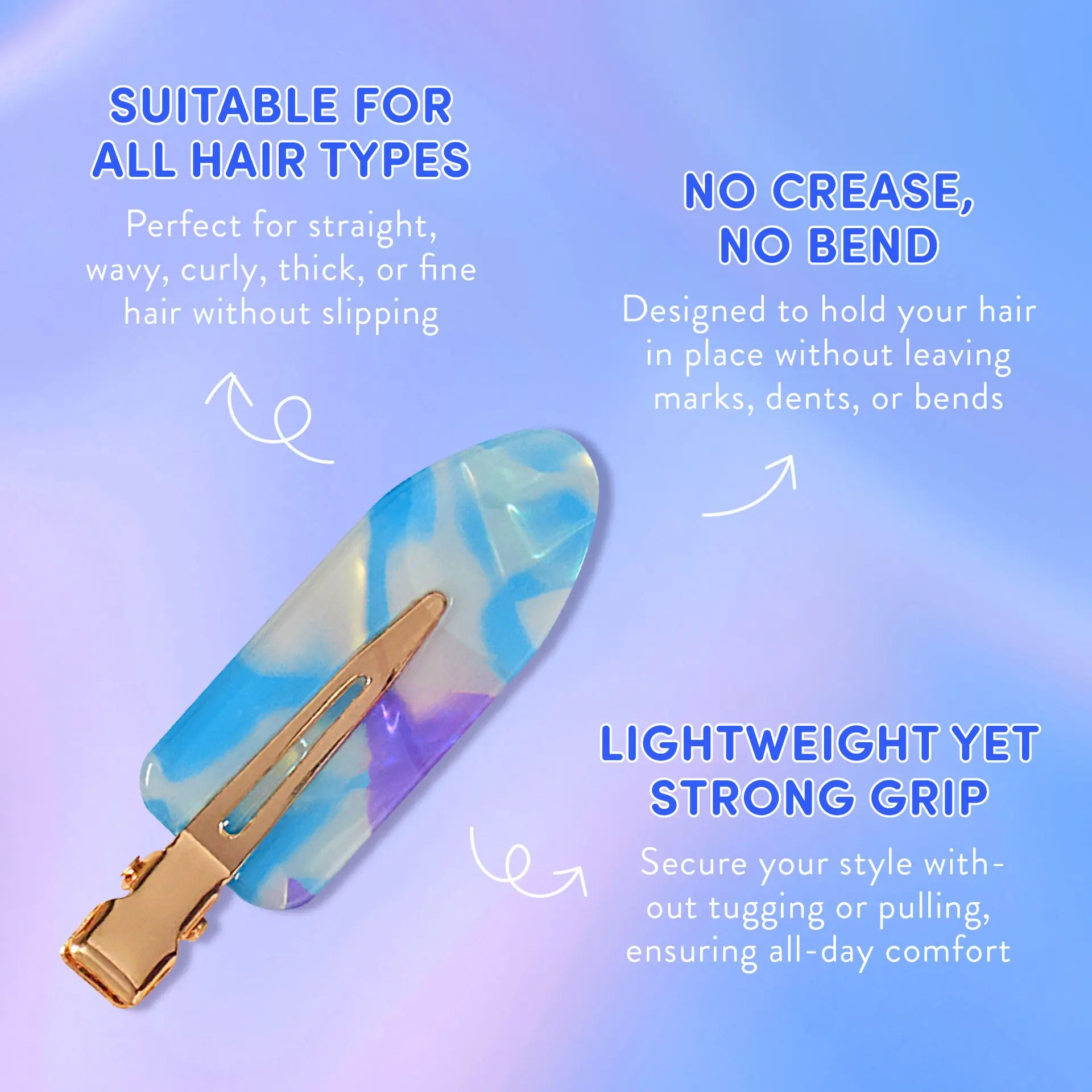 éclat No Crease Hair Clips - Stylish Patterned Flat Makeup Clips with Golden Handle - Image 3