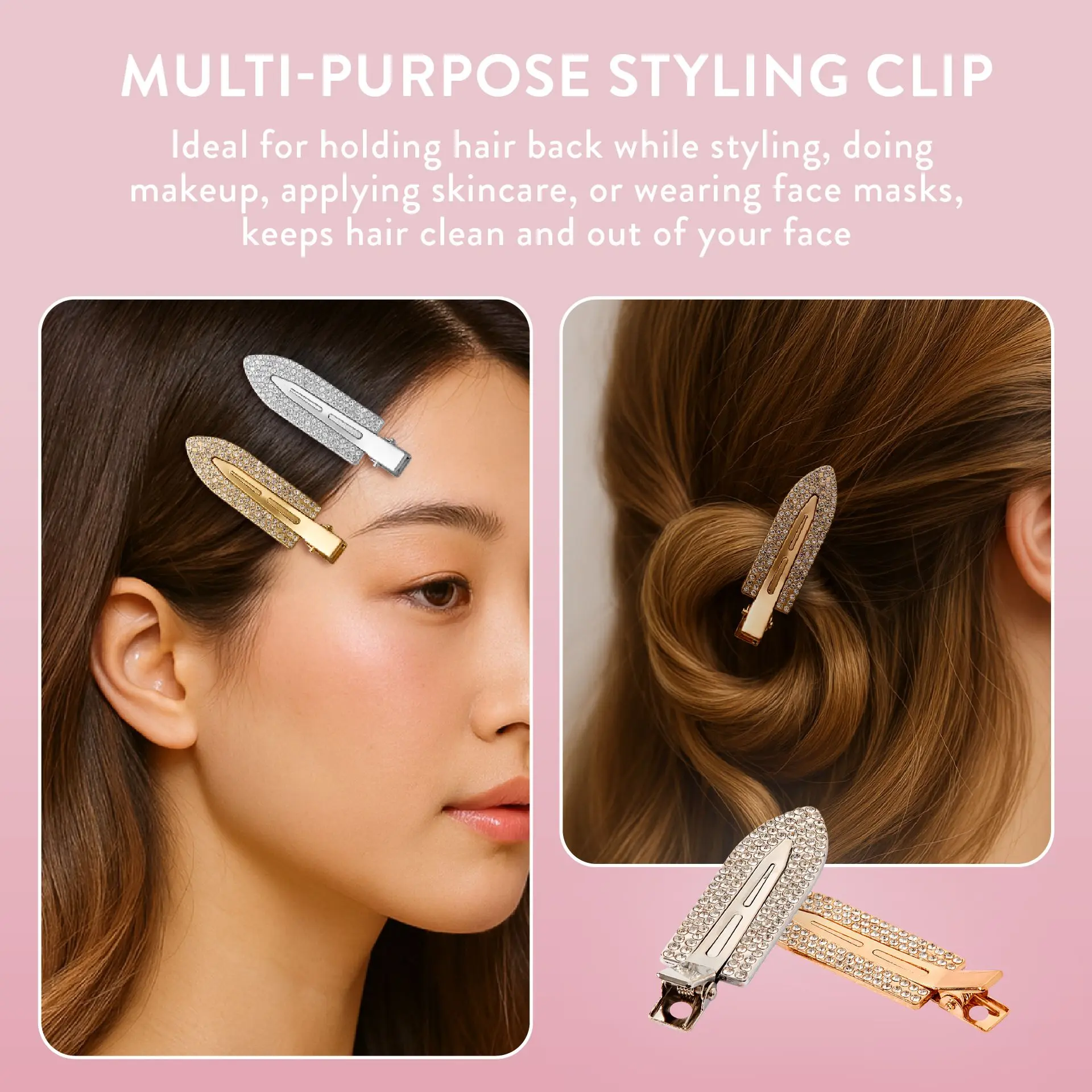 éclat No Crease Hair Clips - Stylish Patterned Flat Makeup Clips with Golden Handle - Image 31