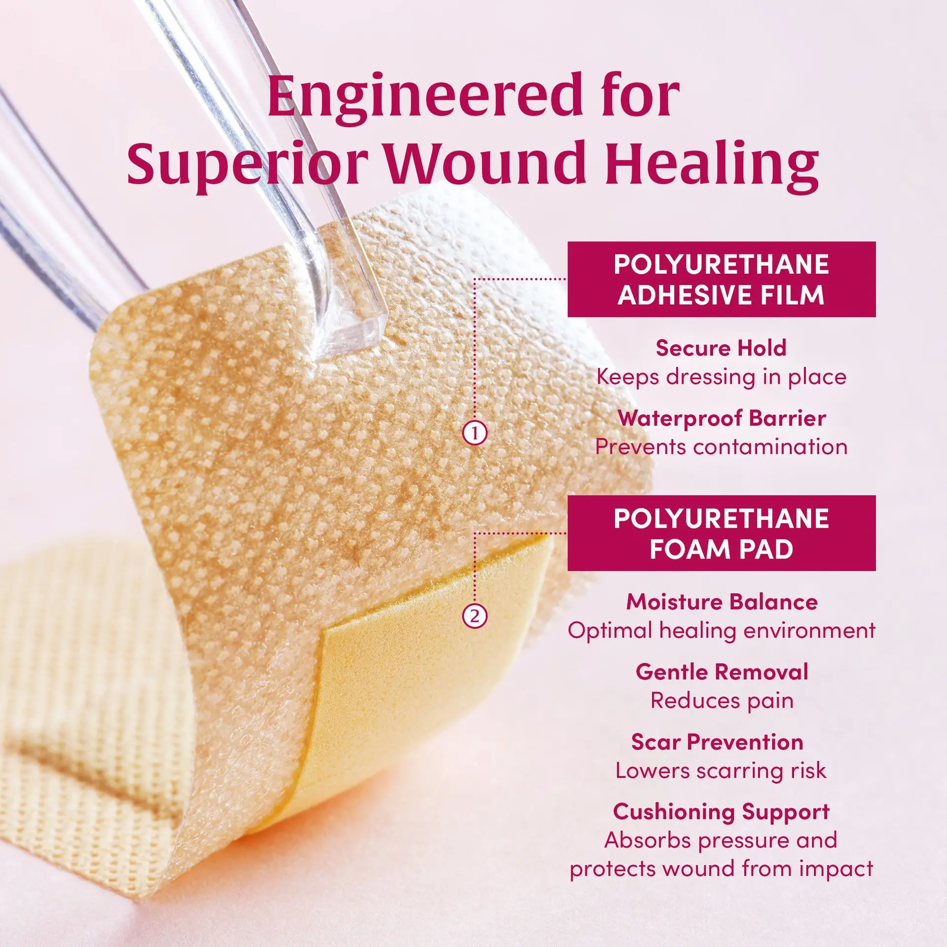 Medifoam Non-Adhesive Hydrocolloid Wound Dressing Pad -  7 Sheets (2.8" × 1.2") - Image 2