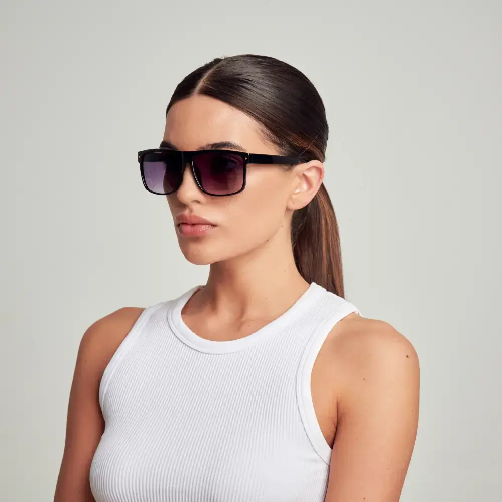 Mad Shade Oversized Black Square Rectangle Sunglasses with Gradient UV400 Lenses - 90s Street Style #11 - Image 2