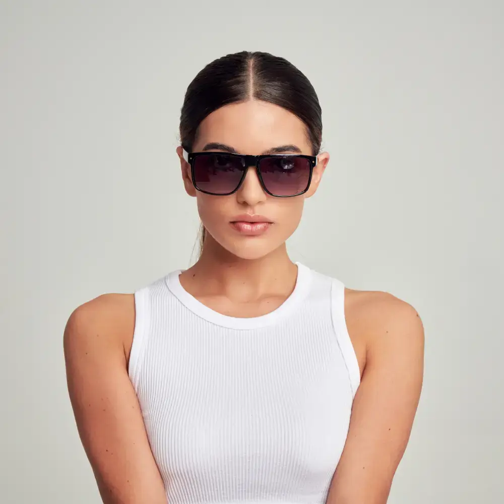 Mad Shade Oversized Black Square Rectangle Sunglasses with Gradient UV400 Lenses - 90s Street Style #11 - Image 3