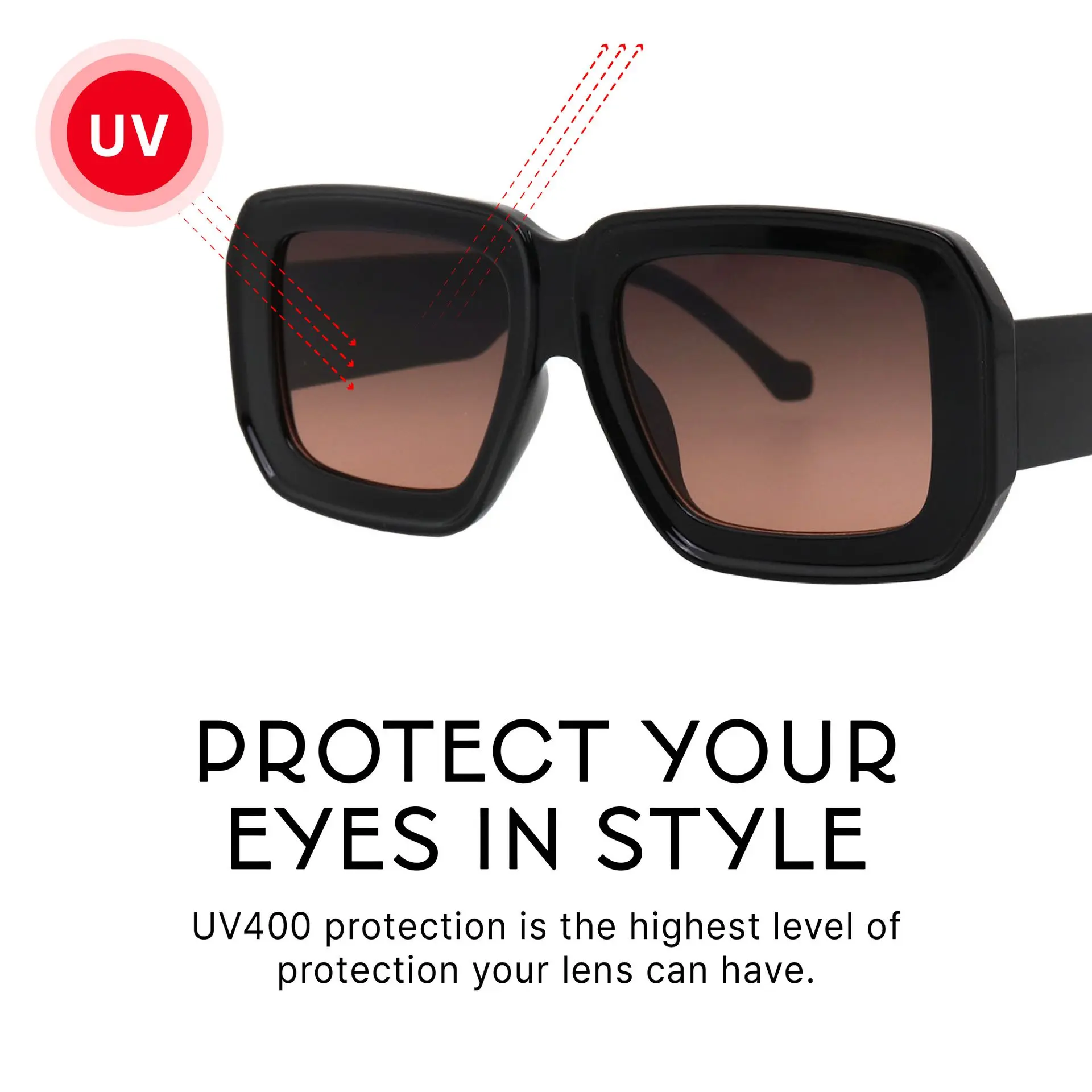 Mad Shade Oversized Black Square Sunglasses with Gradient UV400 Lenses - Retro Bold Unisex Style #05 - Image 6