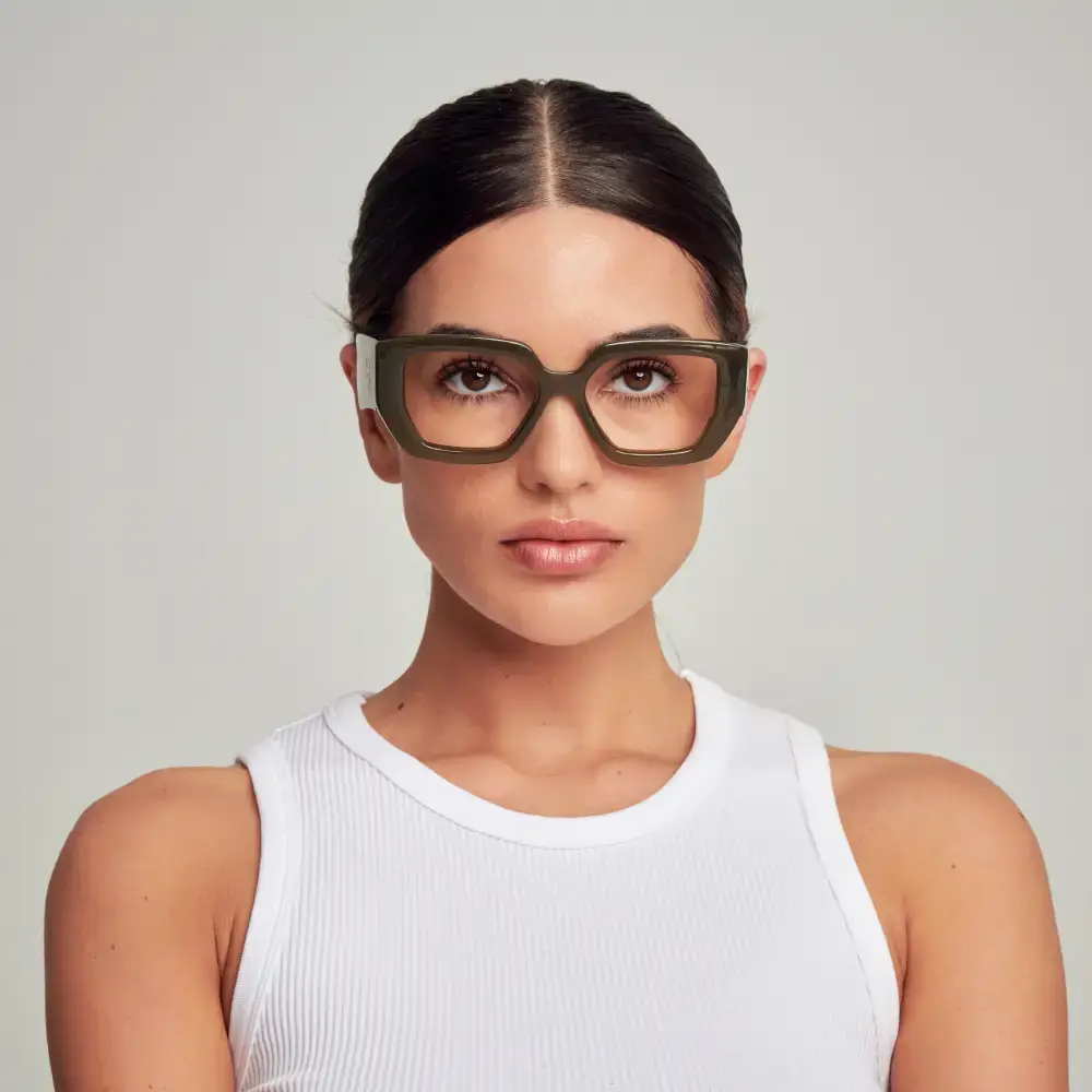 Mad Shade Oversized Bold Sage Green Rectangle Frame with Clear Lens & Gold M Logo #44 - Image 3
