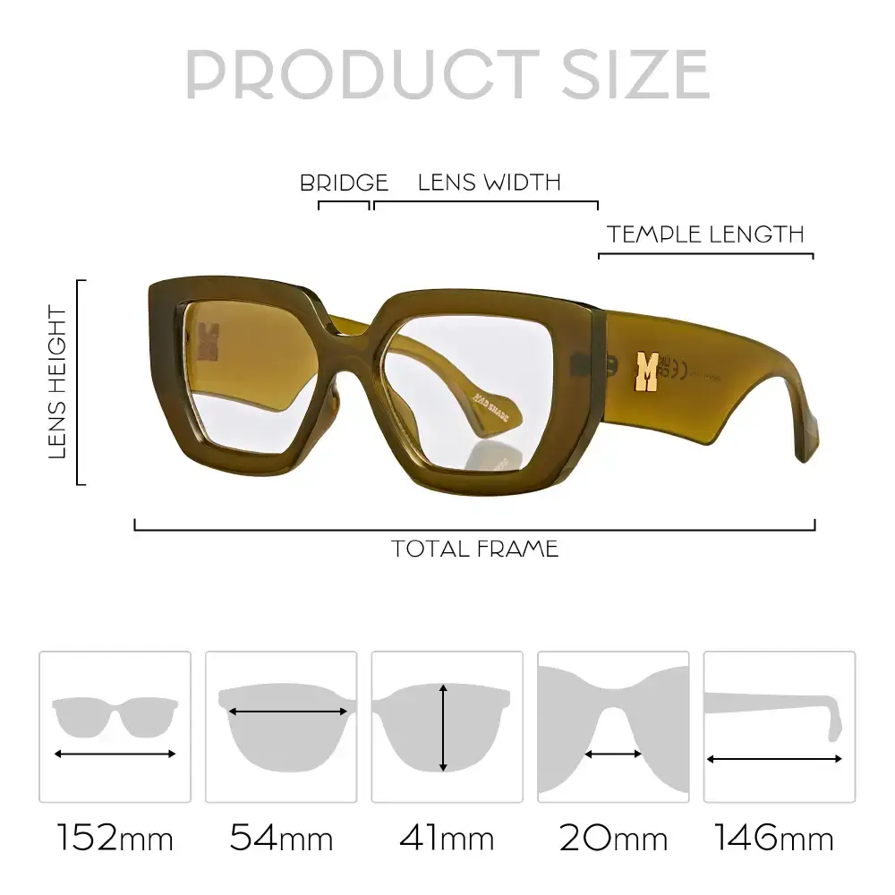 Mad Shade Oversized Bold Sage Green Rectangle Frame with Clear Lens & Gold M Logo #44 - Image 4