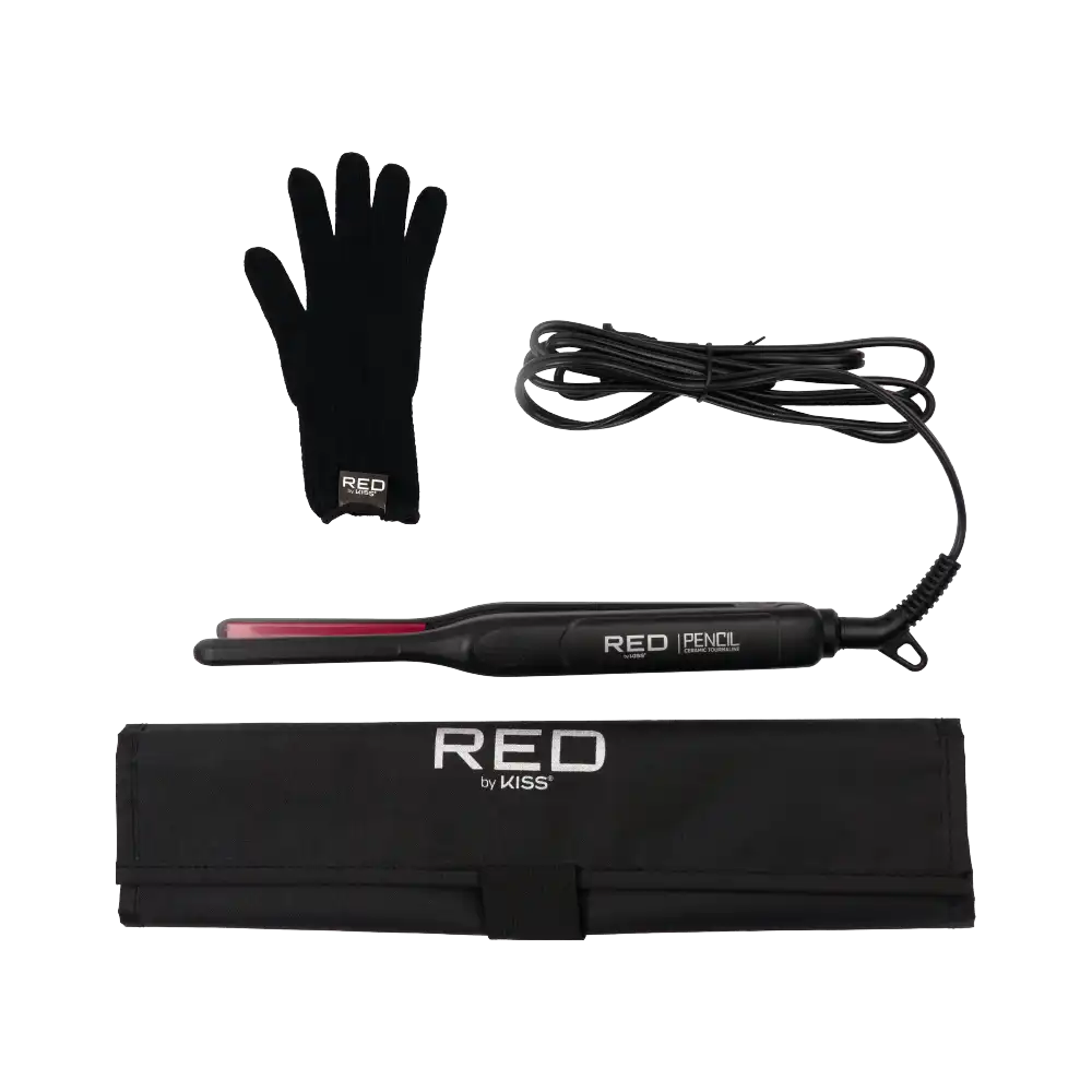 RED by KISS Pencil Flat Iron 0.3 Inch Ceramic Plates, Up to 450°F for Short Hair, Bangs & Edges – Includes Travel Pouch & Glove - Image 5