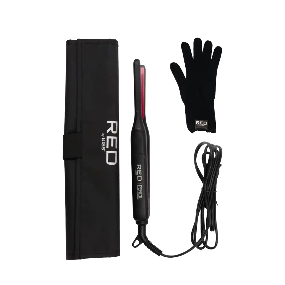 RED by KISS Pencil Flat Iron 0.3 Inch Ceramic Plates, Up to 450°F for Short Hair, Bangs & Edges – Includes Travel Pouch & Glove - Image 6