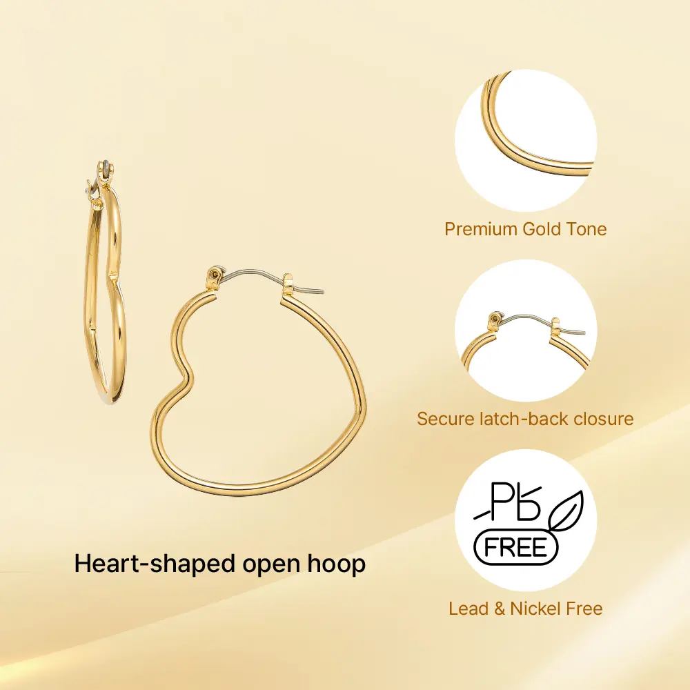 Arria Pincatch Heart Hoop Earrings in Gold Tone – 28mm - Image 4