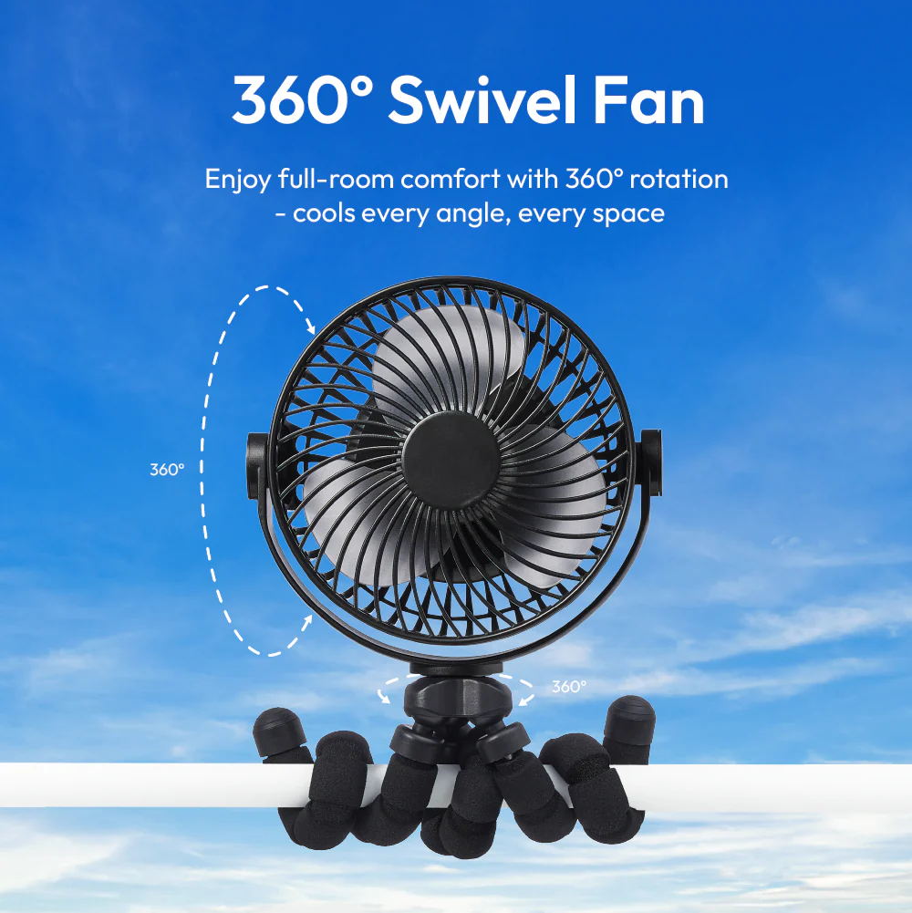 RED by KISS Portable & Adjustable Flexi Tripod Fan with 360° Rotation – USB-C Rechargeable, Quiet Airflow - Image 2