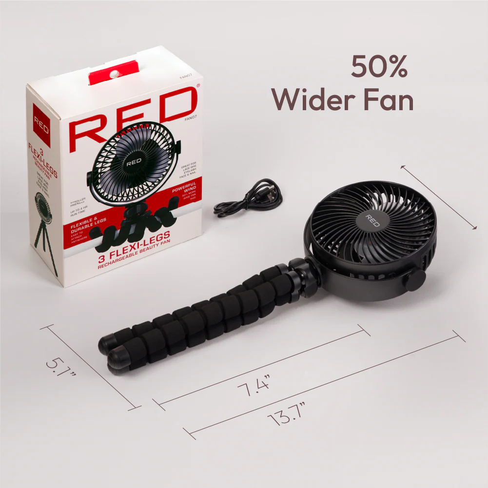 RED by KISS Portable & Adjustable Flexi Tripod Fan with 360° Rotation – USB-C Rechargeable, Quiet Airflow - Image 5