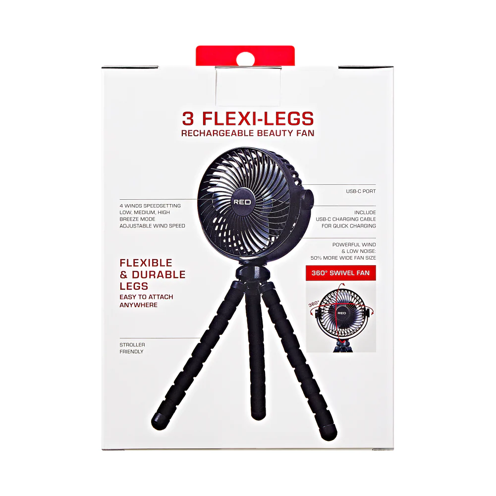 RED by KISS Portable & Adjustable Flexi Tripod Fan with 360° Rotation – USB-C Rechargeable, Quiet Airflow - Image 8