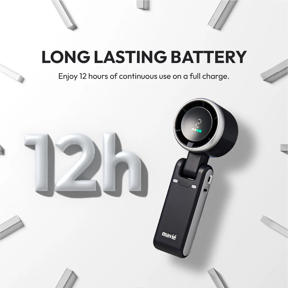MAVIÉ Portable Handheld Turbo Fan, Rechargeable 3-In-1 Mini Personal Desk & Neck Fan, 5 Speeds & LED Display, Long Battery Life, Foldable Design With Lanyard for Travel, Outdoor, Beach, Makeup - Image 5