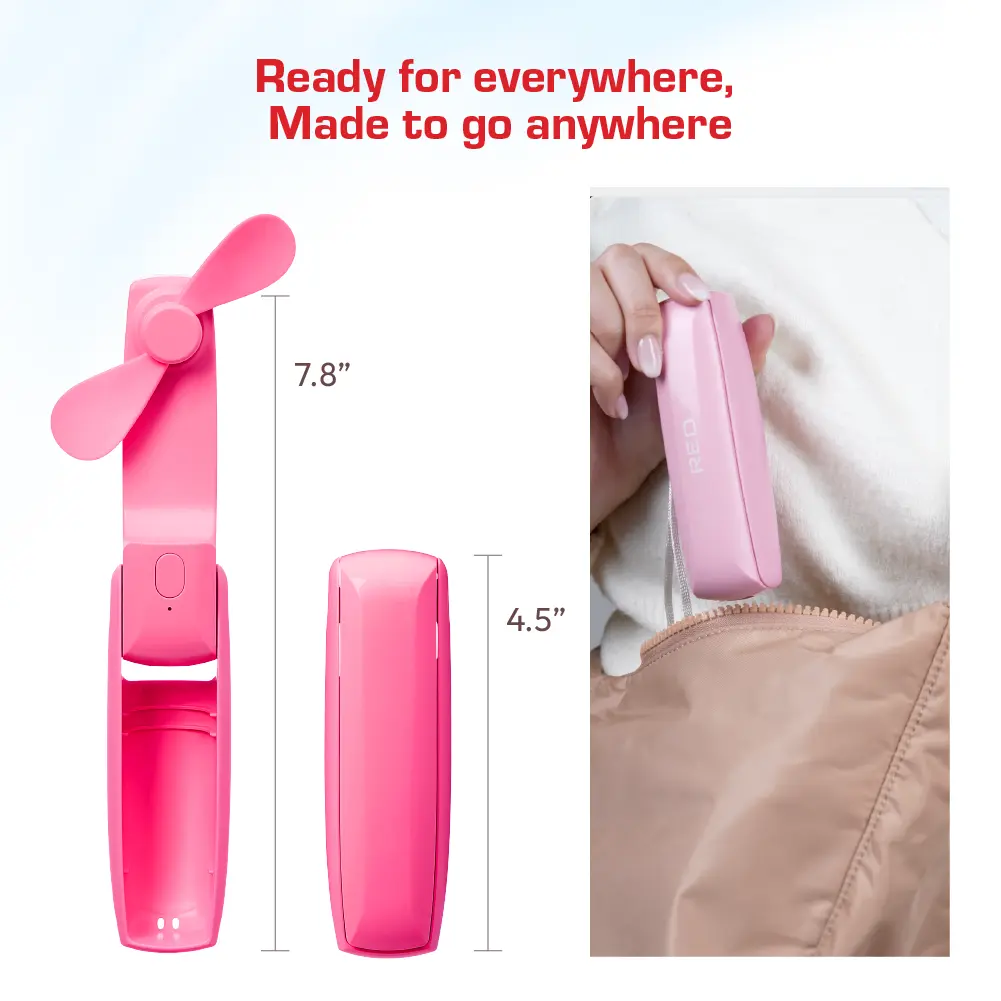 RED by KISS Portable Mini 2-in-1 Pocket Fan & Power Bank – Handheld Rechargeable USB-C Travel Fan - Image 3