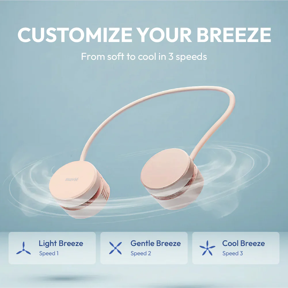 MAVIÉ Portable Personal Neck Fan, Cooling Hands Free Bladeless Fan, Rechargeable Long Battery Life, 360° Airflow with 3 Speeds, Lightweight Collapsible Design, Low Noise with Strong Wind - Image 2