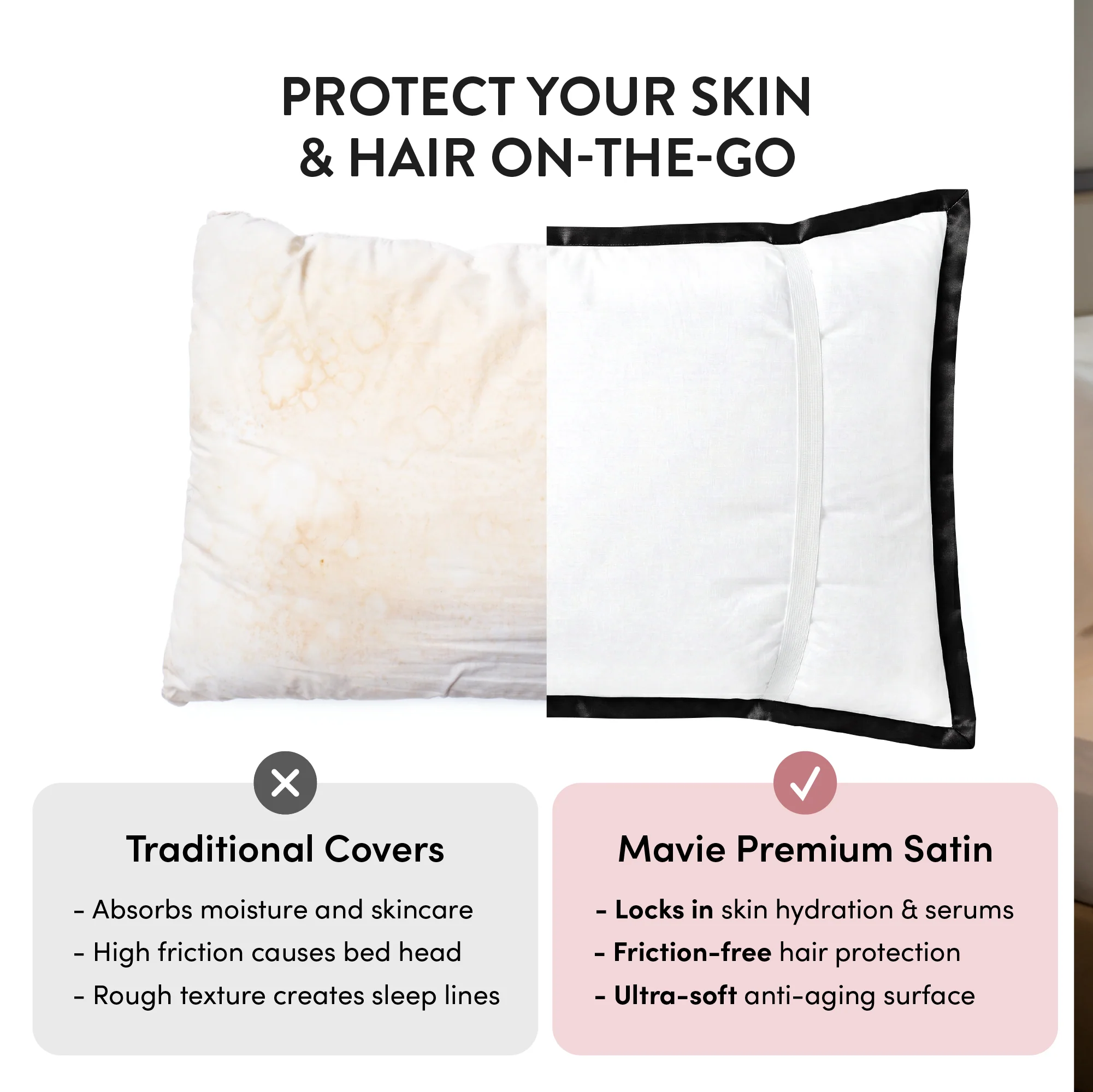 Mavié Premium Satin Pillowcase for Hair & Skin – Slip-Free Secure Fit Travel Pillow Cover, Cooling & Anti-Frizz Beauty Sleep - Image 105