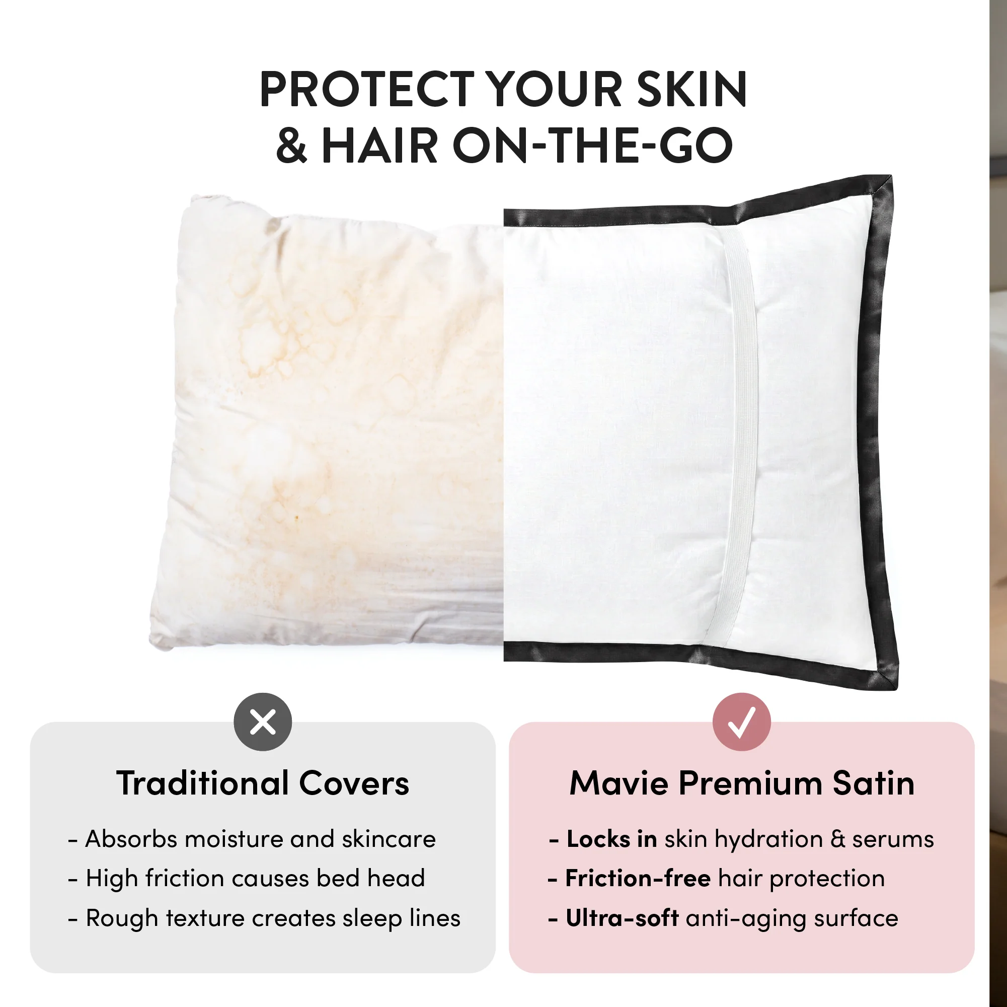 Mavié Premium Satin Pillowcase for Hair & Skin – Slip-Free Secure Fit Travel Pillow Cover, Cooling & Anti-Frizz Beauty Sleep - Image 116