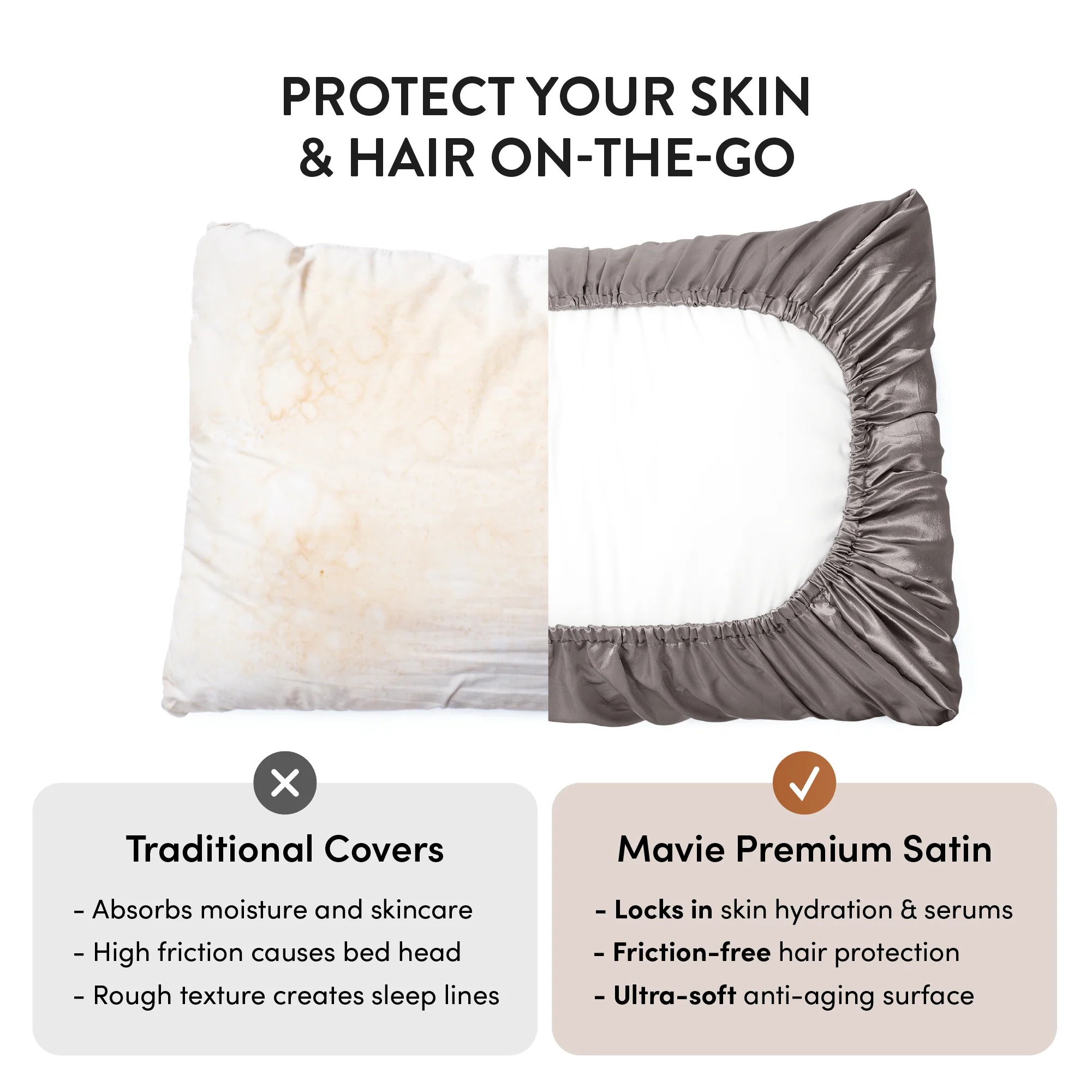 Mavié Premium Satin Pillowcase for Hair & Skin – Slip-Free Secure Fit Travel Pillow Cover, Cooling & Anti-Frizz Beauty Sleep - Image 6