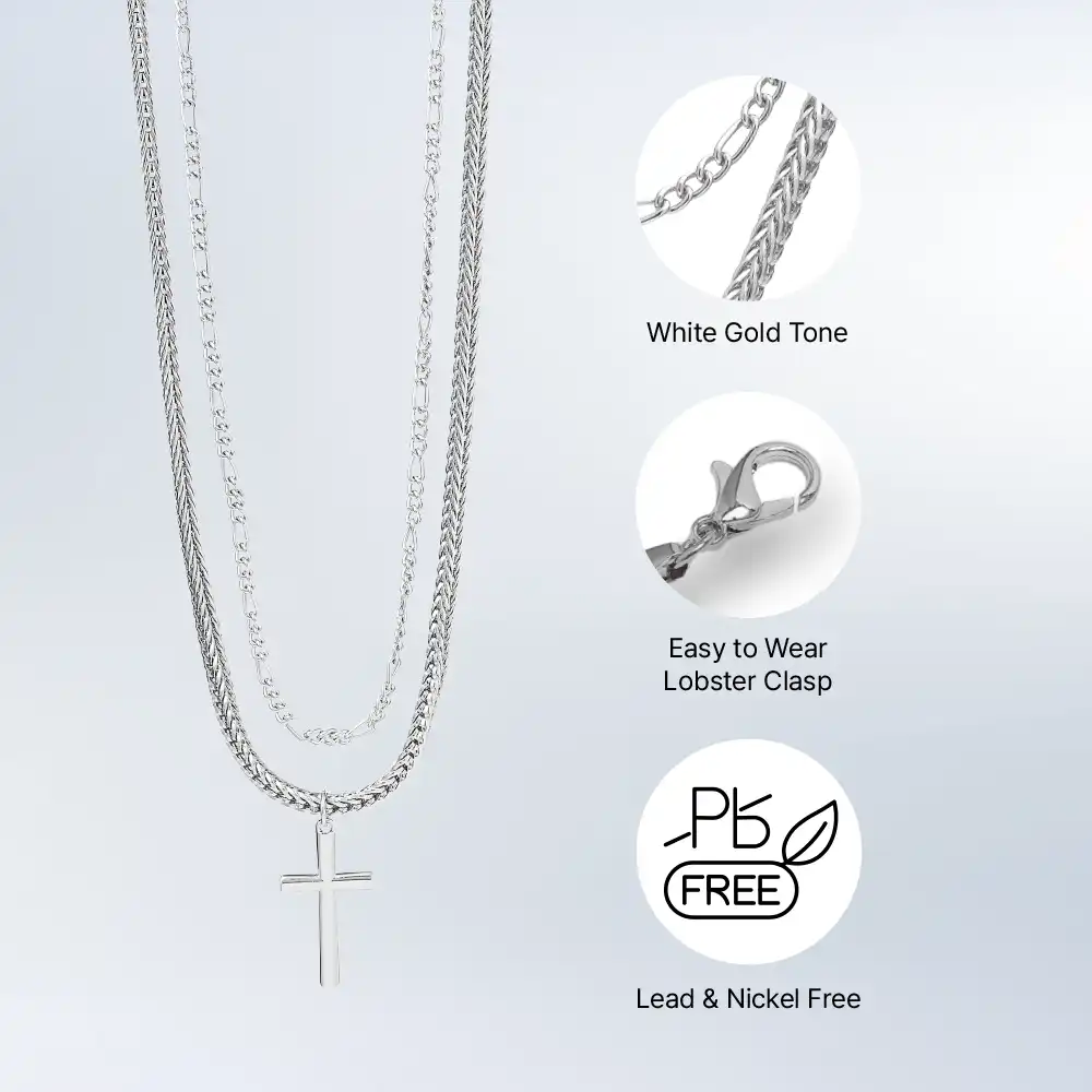 Arria Premium White Gold Cross Pendant Layered Necklace - Image 3