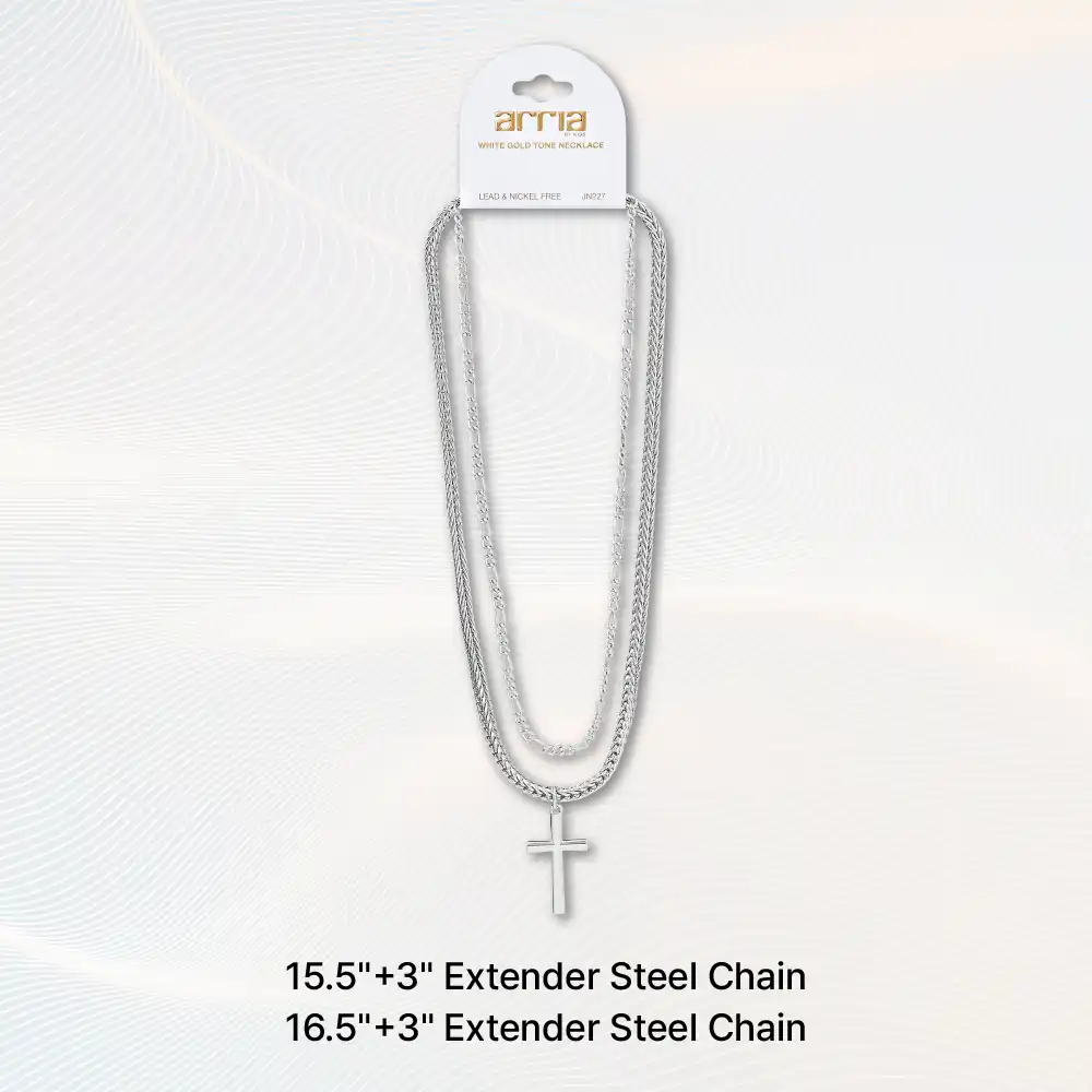 Arria Premium White Gold Cross Pendant Layered Necklace - Image 4