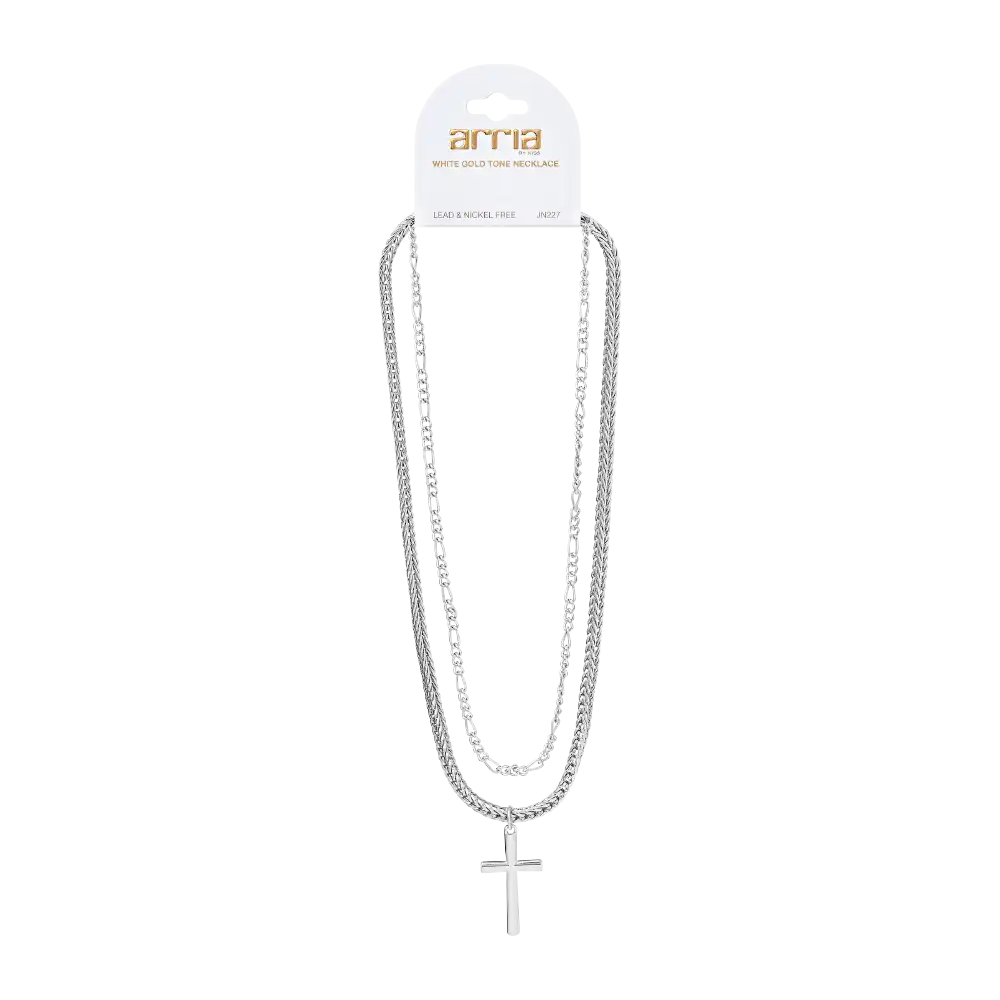 Arria Premium White Gold Cross Pendant Layered Necklace - Image 6