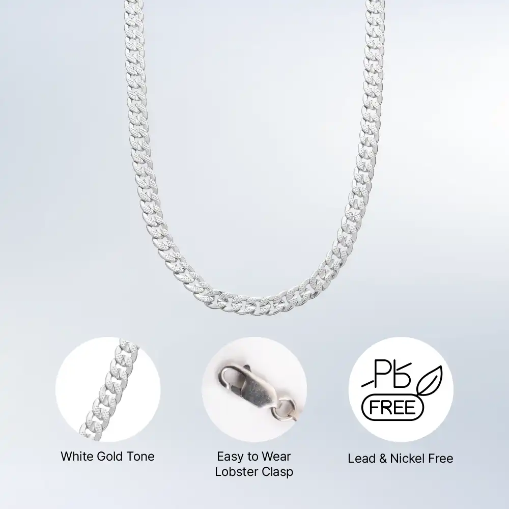 Arria Premium White Gold Cuban Link Chain Necklace - Image 3