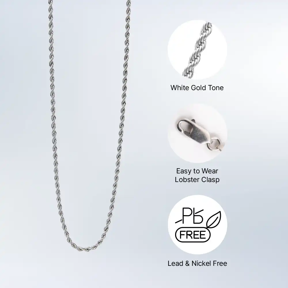 Arria Premium White Gold Rope Chain Necklace - Image 3