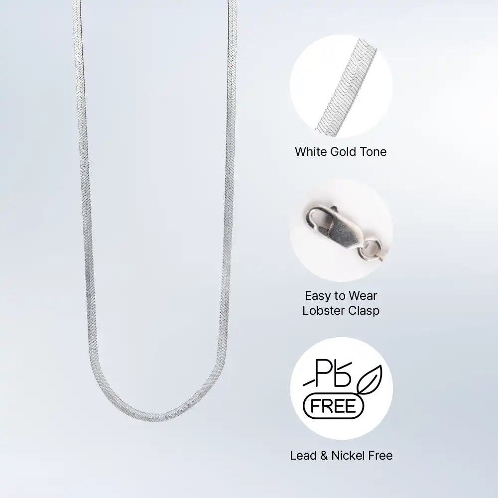 Arria Premium White Gold Snake Herringbone Chain Necklace - Image 3