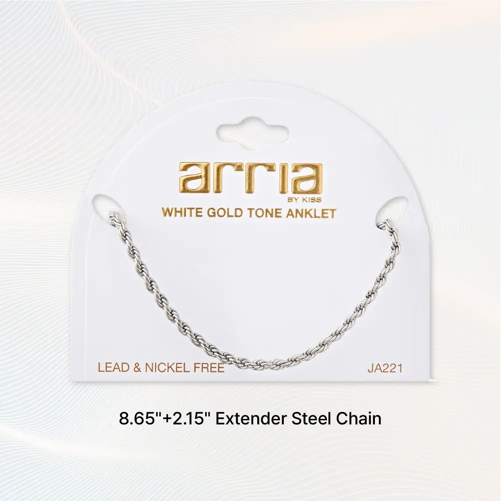 Arria Premium White Gold Tone 3mm Rope Chain Anklet - Image 3
