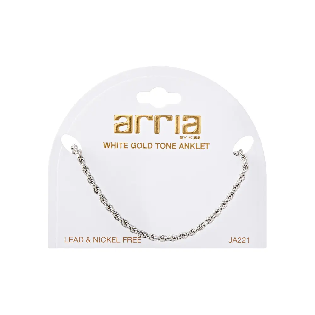Arria Premium White Gold Tone 3mm Rope Chain Anklet - Image 6