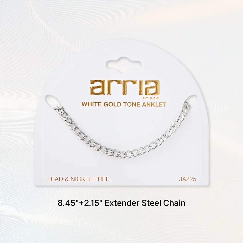 Arria Premium White Gold Tone 4mm Textured Curb Chain Anklet - Image 3