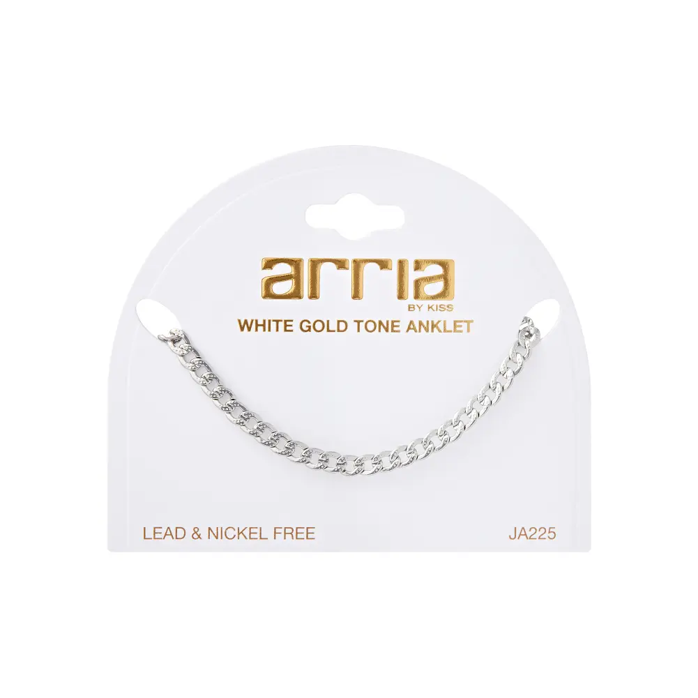 Arria Premium White Gold Tone 4mm Textured Curb Chain Anklet - Image 6
