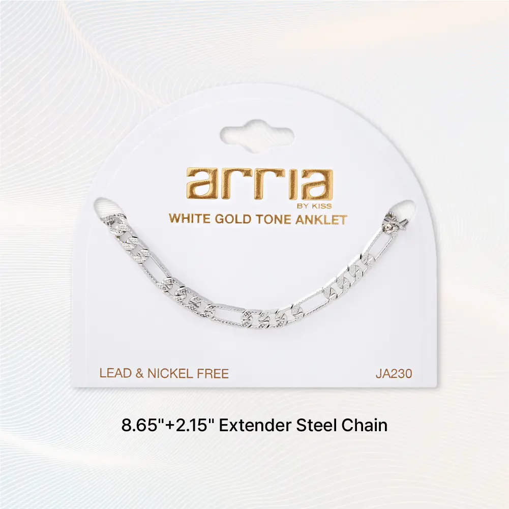 Arria Premium White Gold Tone 5.2mm Textured Figaro Chain Anklet - Image 3