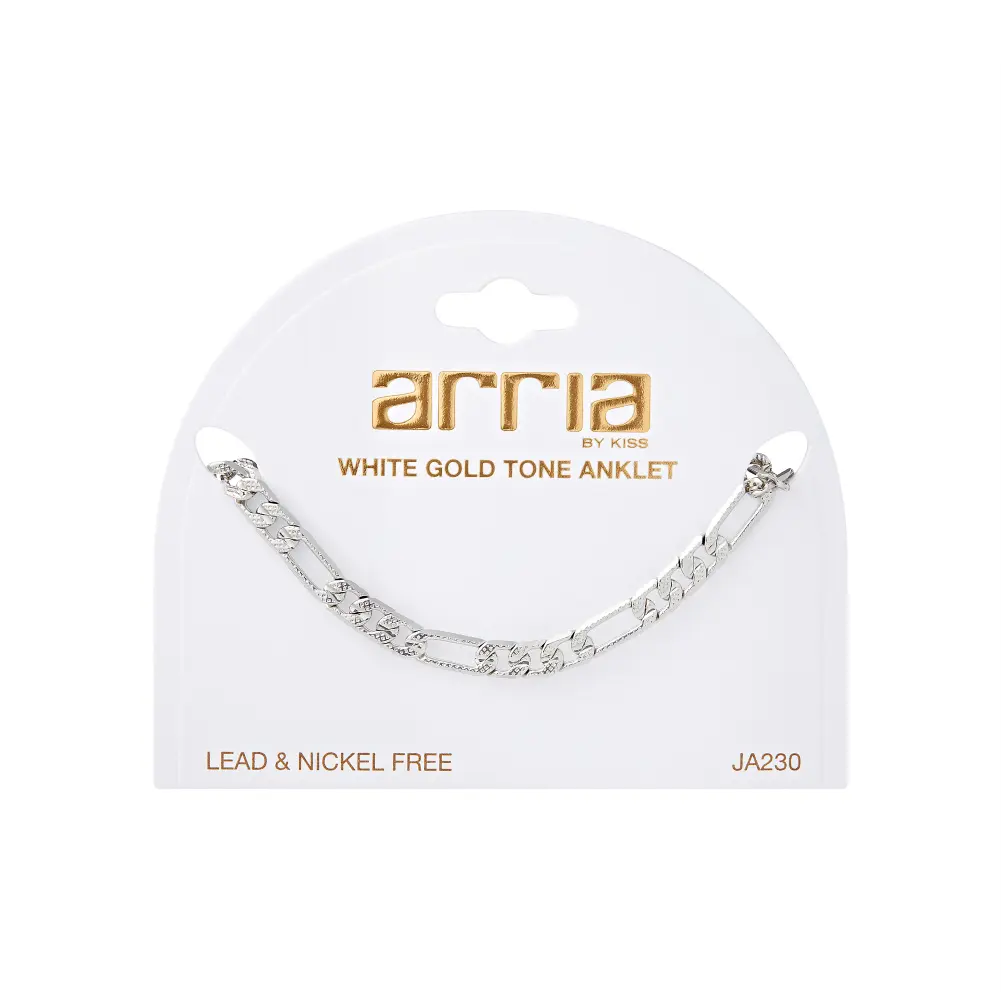 Arria Premium White Gold Tone 5.2mm Textured Figaro Chain Anklet - Image 6