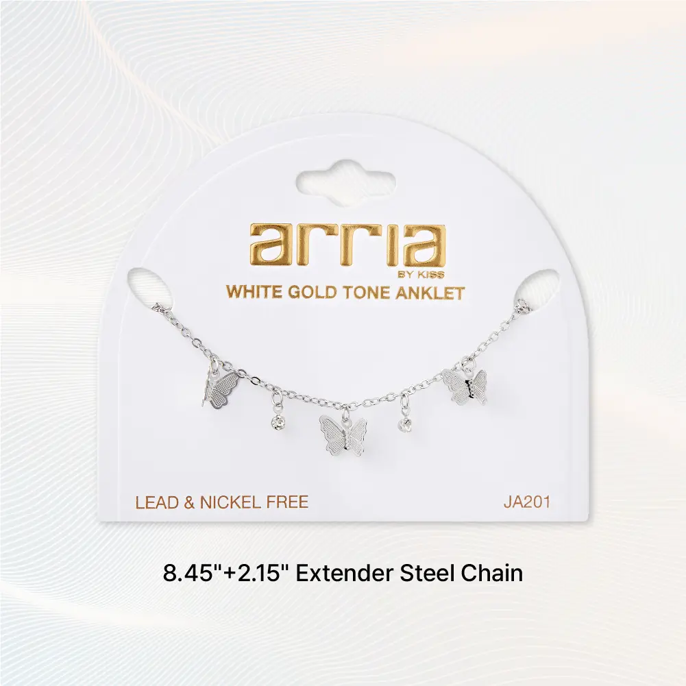 Arria Premium White Gold Tone Butterflies And Gems Chain Anklet - Image 3