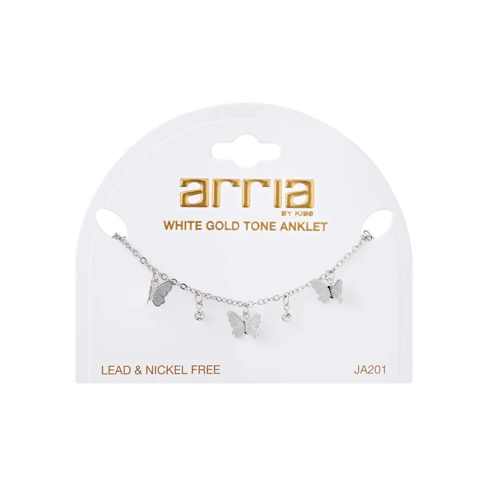 Arria Premium White Gold Tone Butterflies And Gems Chain Anklet - Image 6