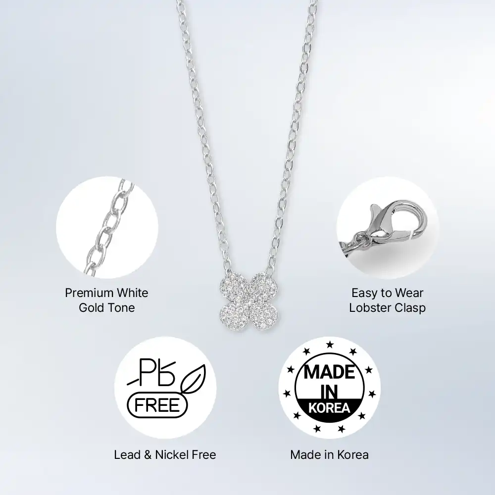 Arria Premium White Gold Tone Cubic Zirconia Clover Pendant Necklace - Image 3