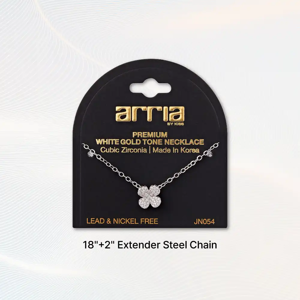 Arria Premium White Gold Tone Cubic Zirconia Clover Pendant Necklace - Image 4