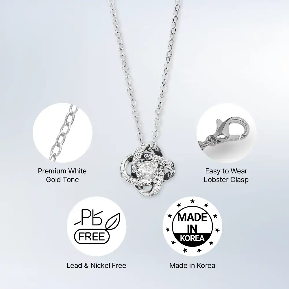 Arria Premium White Gold Tone Cubic Zirconia Love Knot Pendant Necklace - Image 3