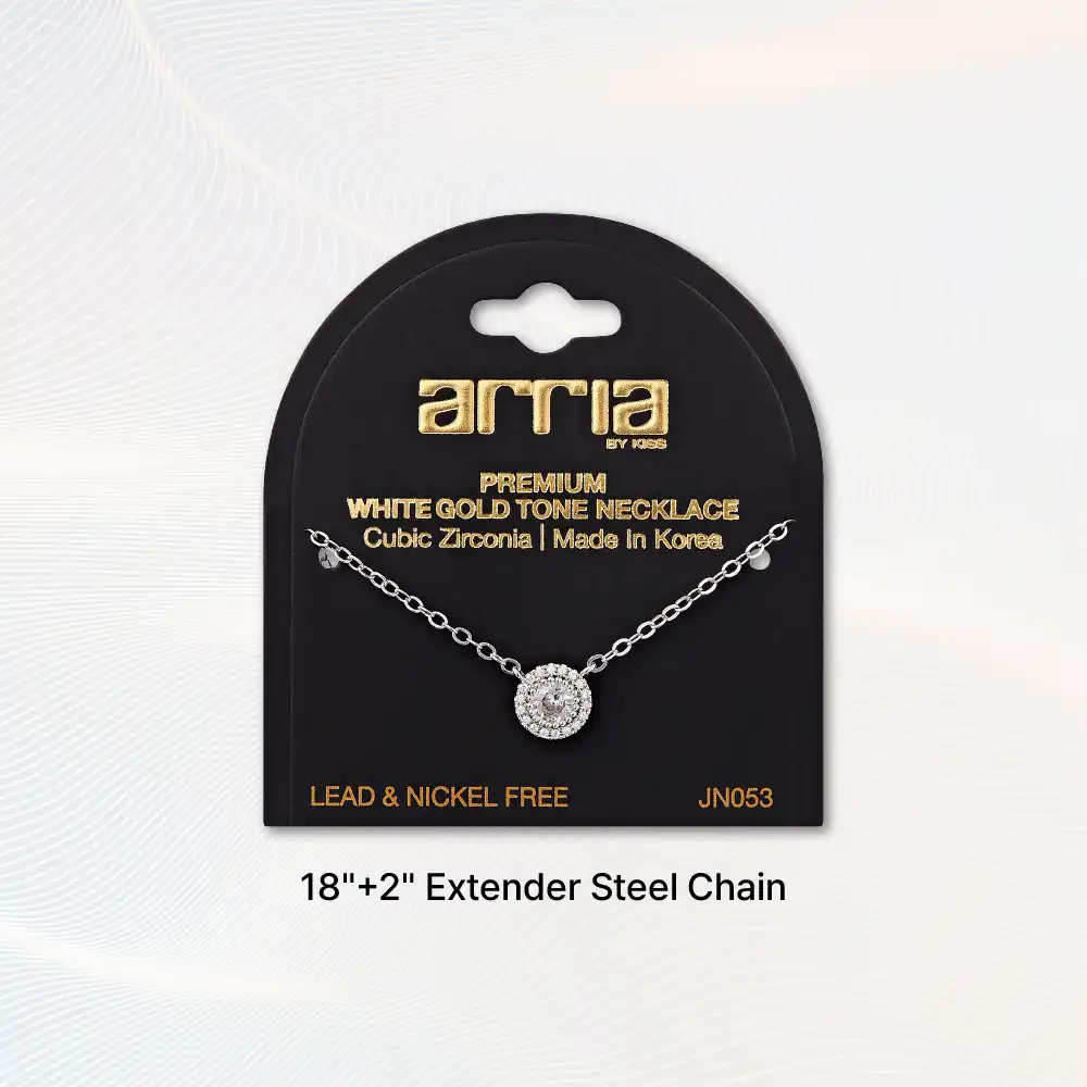 Arria Premium White Gold Tone Cubic Zirconia Round Button Pendant Necklace - Image 4