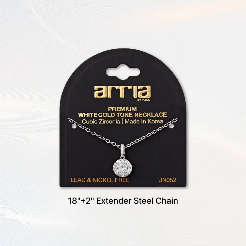 Arria Premium White Gold Tone Cubic Zirconia Round Stone Pendant Necklace - Image 4