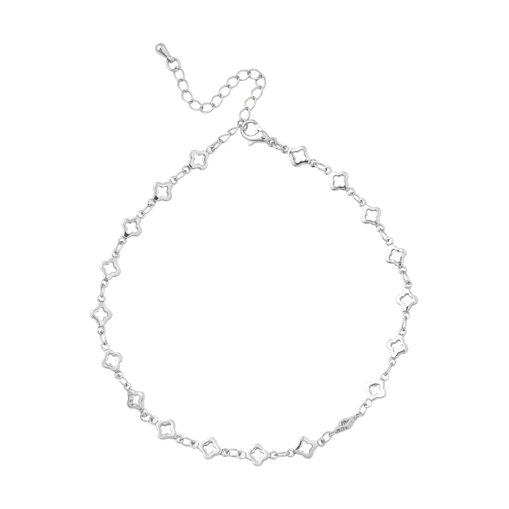 Arria Premium White Gold Tone Four Leaf Clover Chain Anklet