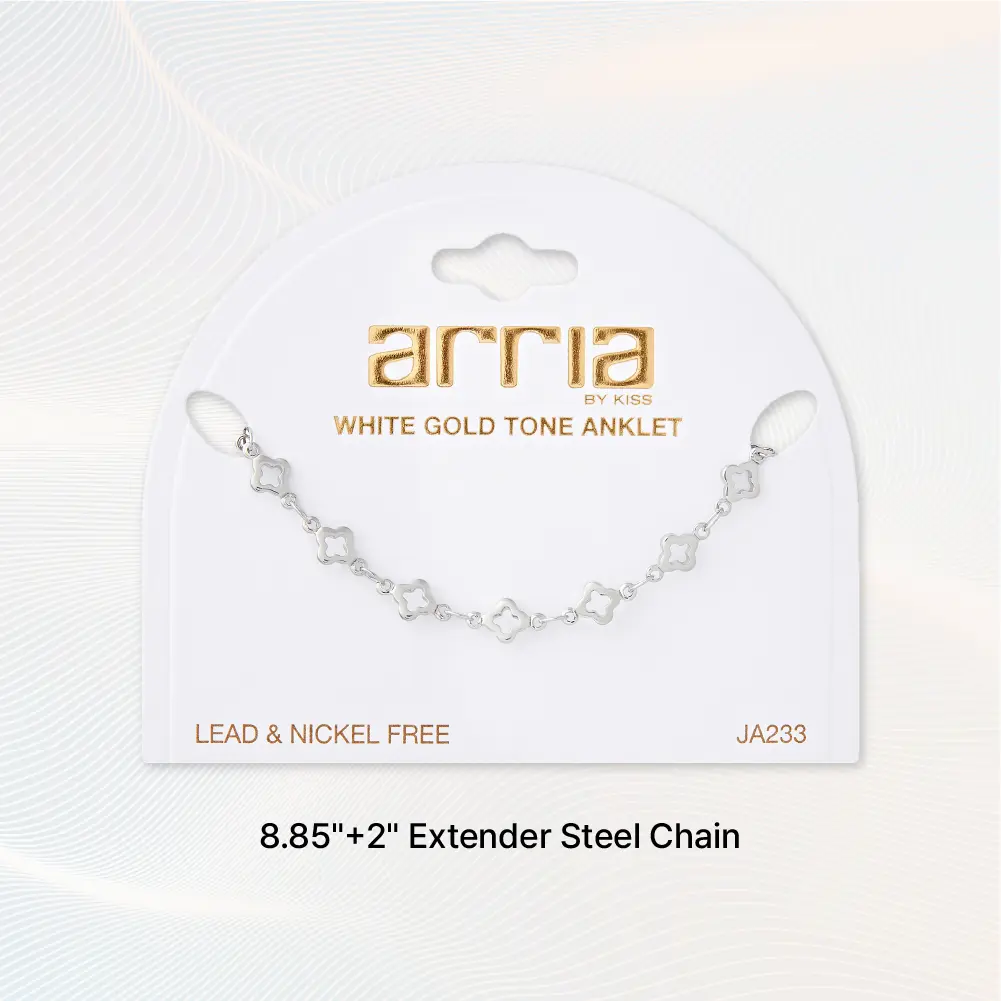 Arria Premium White Gold Tone Four Leaf Clover Chain Anklet - Image 3