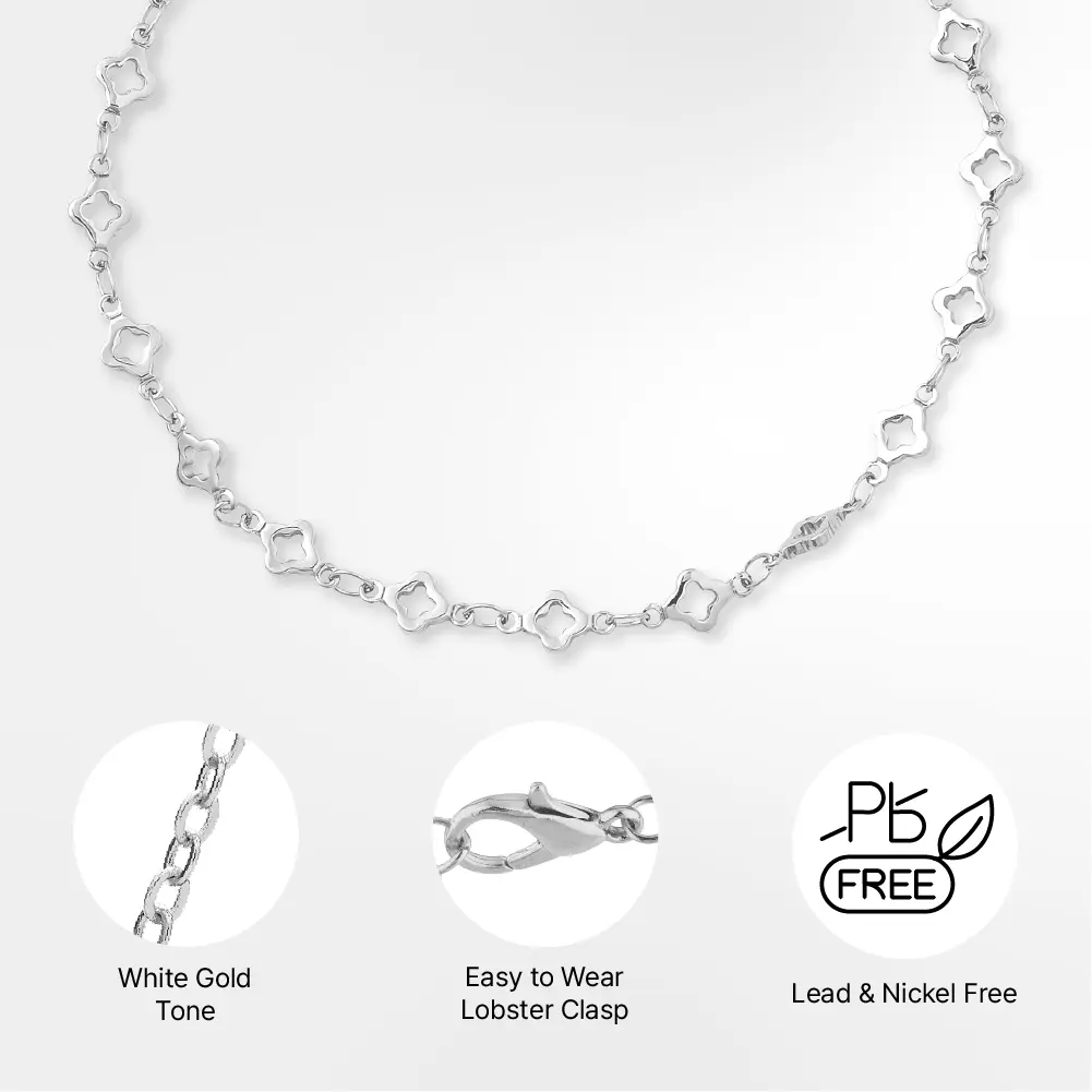 Arria Premium White Gold Tone Four Leaf Clover Chain Anklet - Image 4