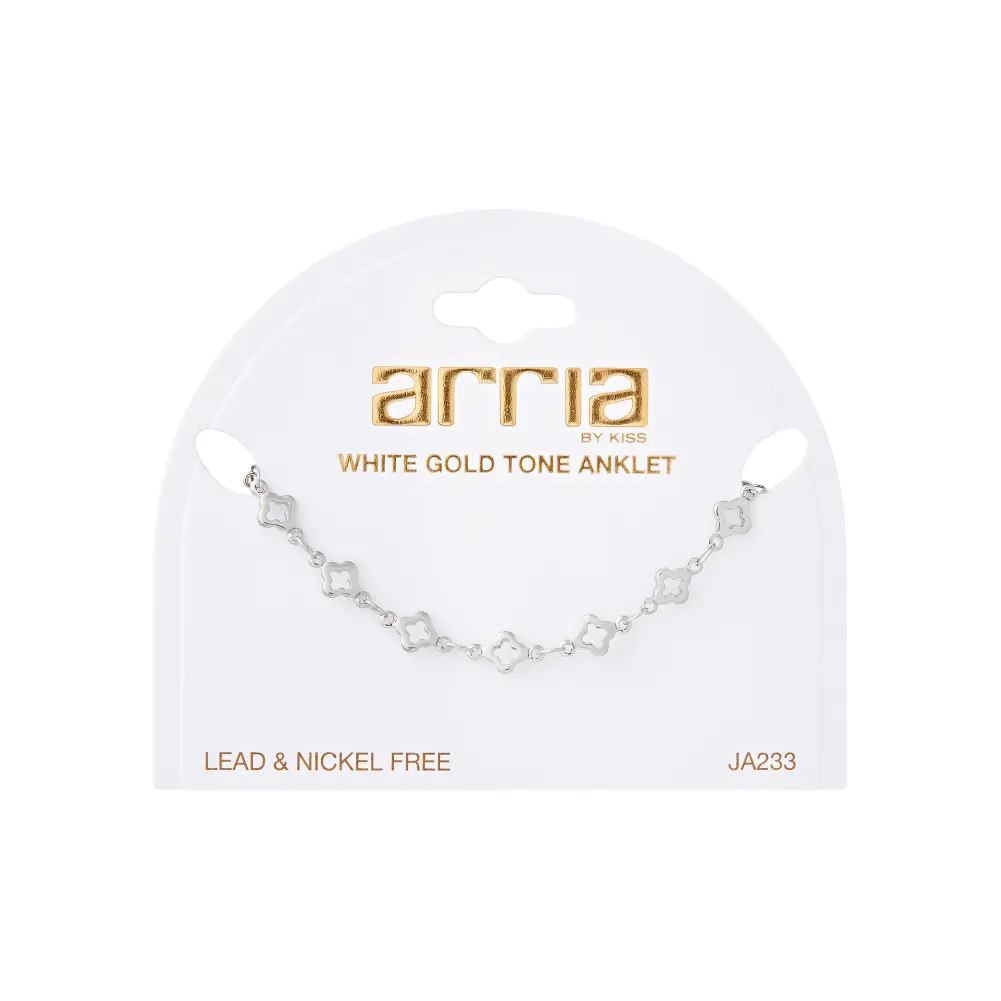 Arria Premium White Gold Tone Four Leaf Clover Chain Anklet - Image 6